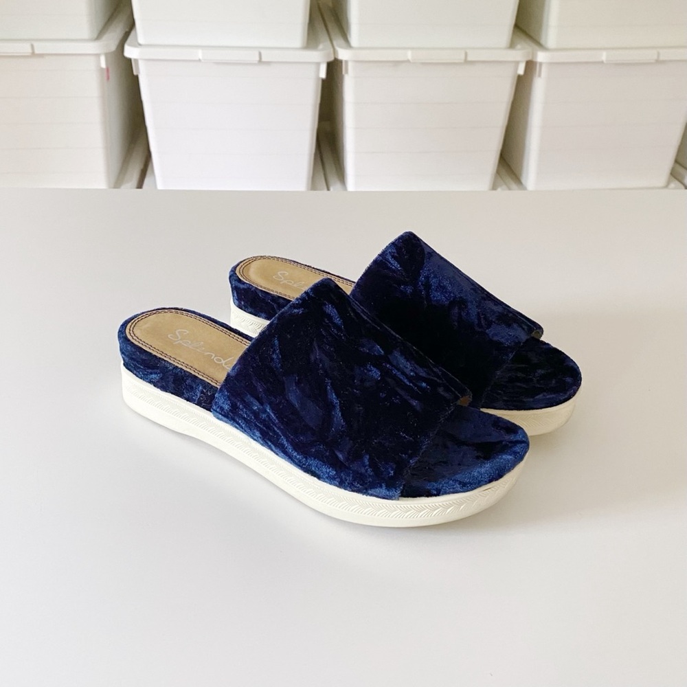 Splendid / Anthropologie Darla Velvet Platform Slide Sandals
